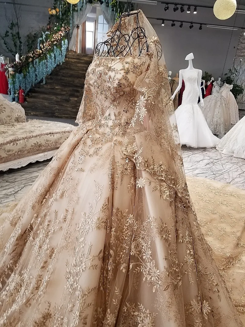 SSYFashion, Новое высококачественное Золотое свадебное платье, роскошное, дубайское, винтажное, кружевное, с вышивкой бисером, со шлейфом, невеста, свадебное платье на заказ