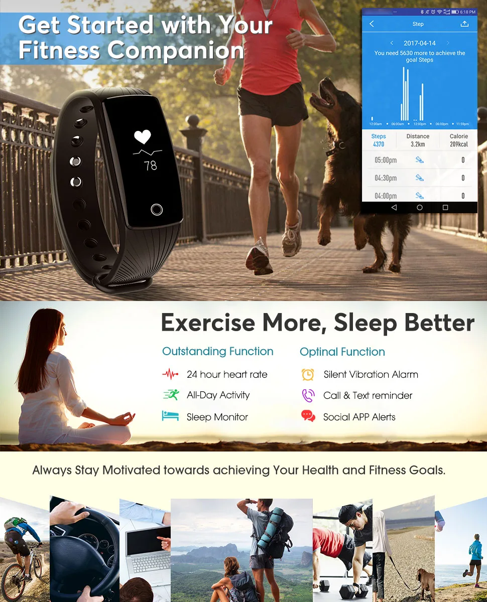 Smartband Heart Rate Monitor Smart Wristband Fitness Flex Sport Bracelet Riversong Wave HR V051