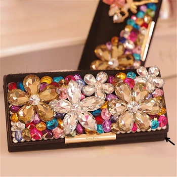

Luxury Wallets Women Crystal Clutches Handbags Floral Horse Hair Evening Bags Card Holder Wedding Purse Cow Leather Ladies Gift