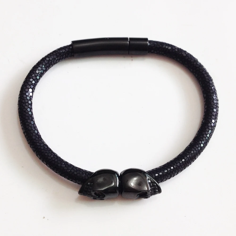 Northskull браслеты из нержавеющей стали с двумя черепами браслеты для мужчин и женщин браслет из натуральной кожи ската ювелирные изделия подарок
