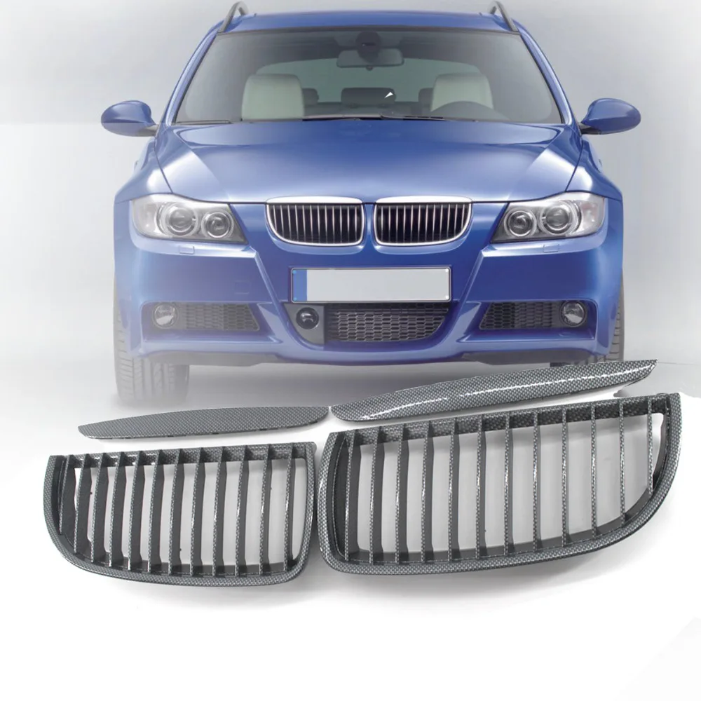 2x Carbon Fiber Front Bumper Kidney Grill Grille For BMW E90 E91 Sedan