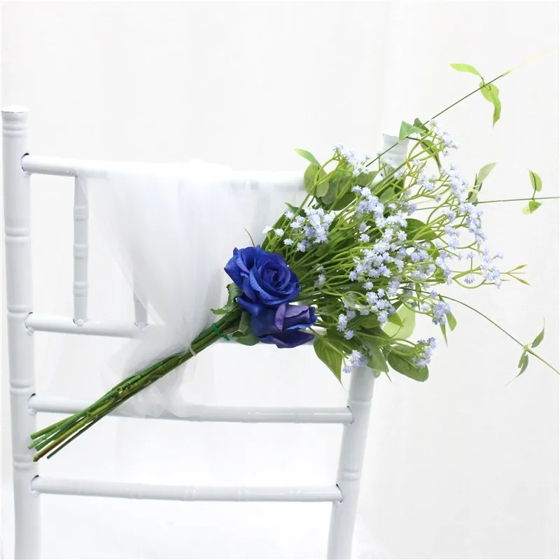 Искусственный букет невесты ручной работы на стул с открытой спиной цветок для церковного банкета Свадебный декор букет цветов+ чехол на стул пряжа гирлянда Роза - Color: A 3