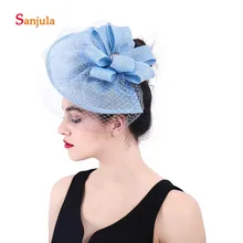 Светло-голубая шляпка невесты с лицевая вуаль льняной Свадебный букет Свадебные аксессуары для волос женские формальные шляпы для вечерние H75