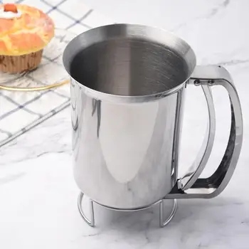 

Stainless Steel Handheld Pancake Batter Dispenser with Lid Funnel Kitchen Professional Tool for Baking Cake Cupcakes Crepes