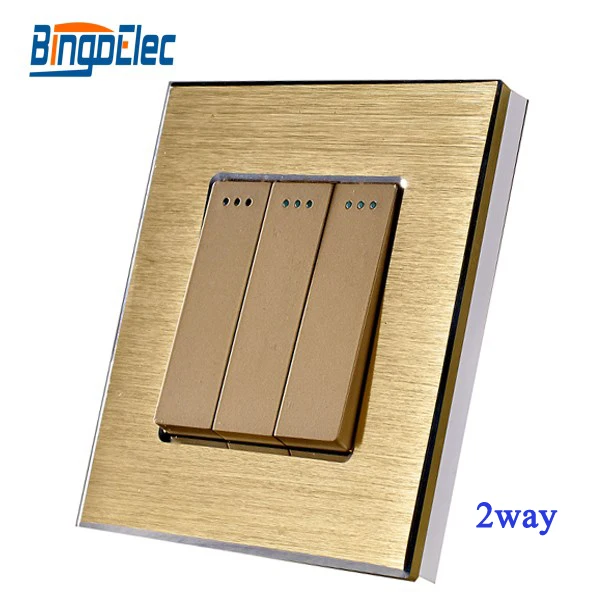2017 Bingoelec 3 Button Light Switch 3gang 2way ordinary Switch Golden Aluminum Panel EU/UK