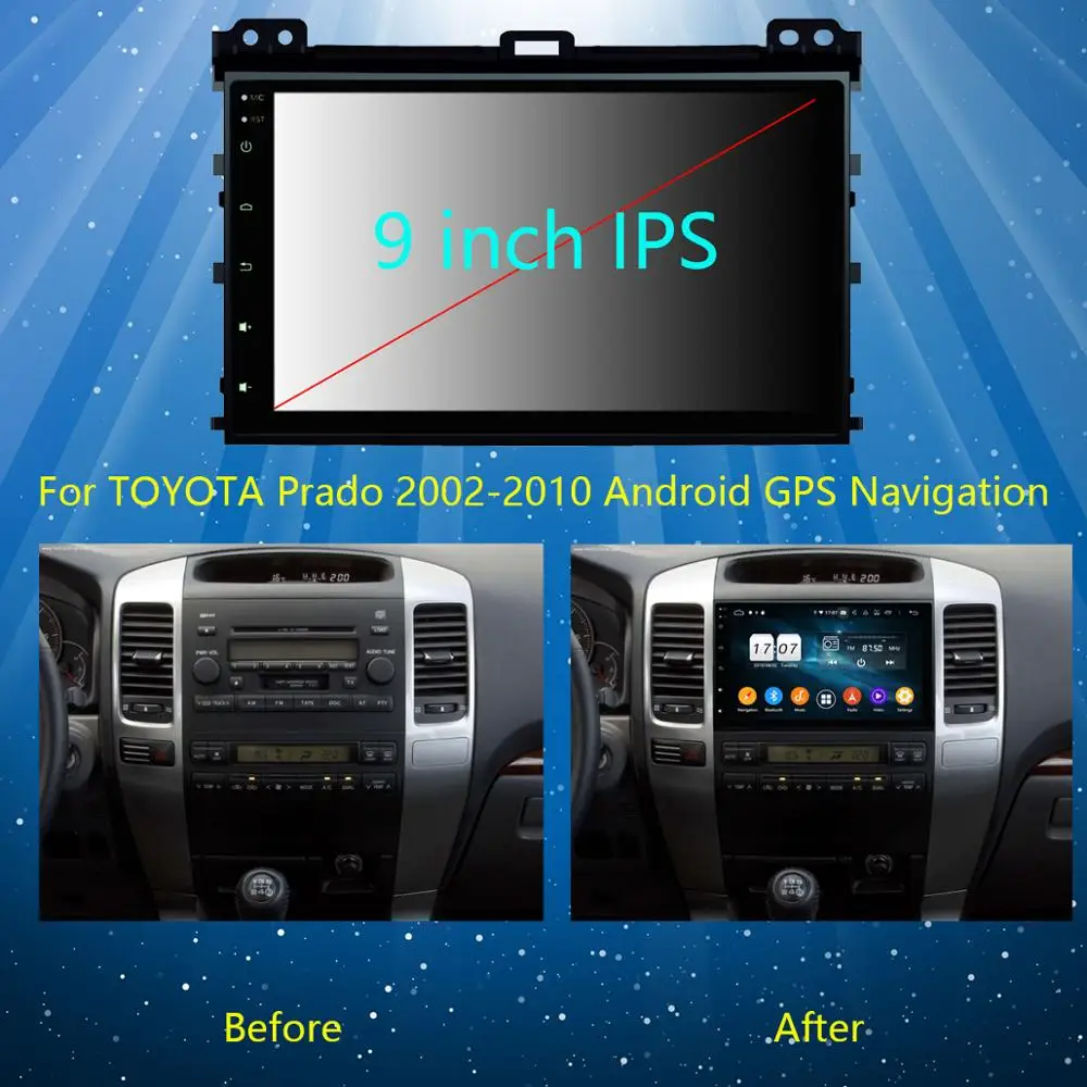 Best 9" IPS Android 9.0 8Core 4G RAM+64G ROM Car DVD Radio GPS For Toyota Land Cruiser Prado LC 120 2002-2010 DSP CarPlay Parrot BT 2 Best 9" IPS Android 9.0 8Core 4G RAM+64G ROM Car DVD Radio GPS For Toyota Land Cruiser Prado LC 120 2002-2010 DSP CarPlay Parrot BT 2