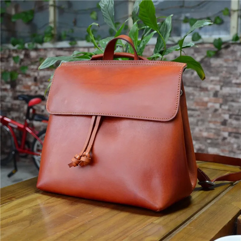 

100% Genuine Tanned Leather Three-way Designer Girls Woman Small Travel Backpack Handmade Ladies Female Multifunctional Bag Pack