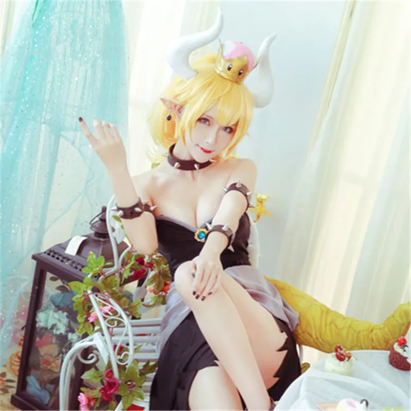 

Drop Shipping Super Mario Bowsette Kuppa Koopa Hime Princess Cosplay Hair Wig Ponytail 52cm With 7PCS