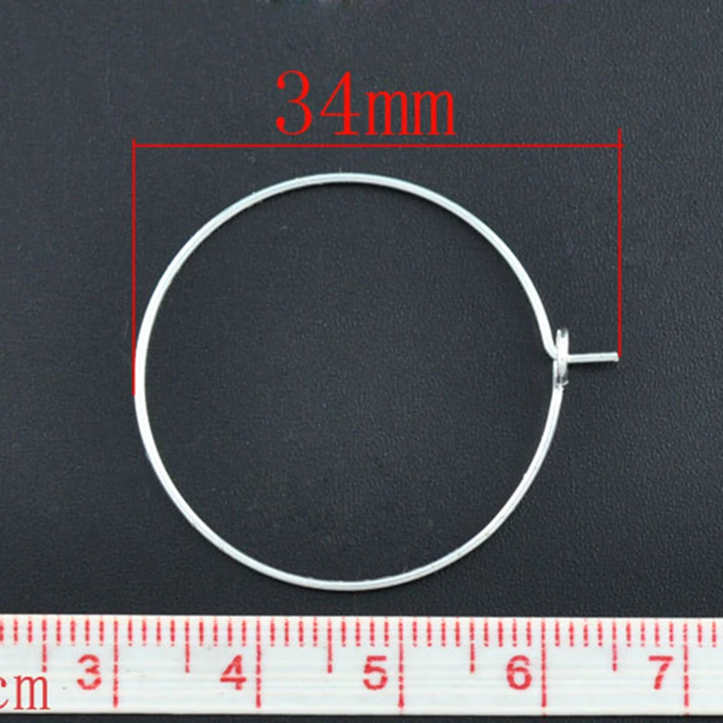 

DoreenBeads Fashion Jewelry Findings Zinc Based Alloy Wine Glass Charm Hoops Circle Ring Silver Plated 3.4cm x 3cm, 100 PCs