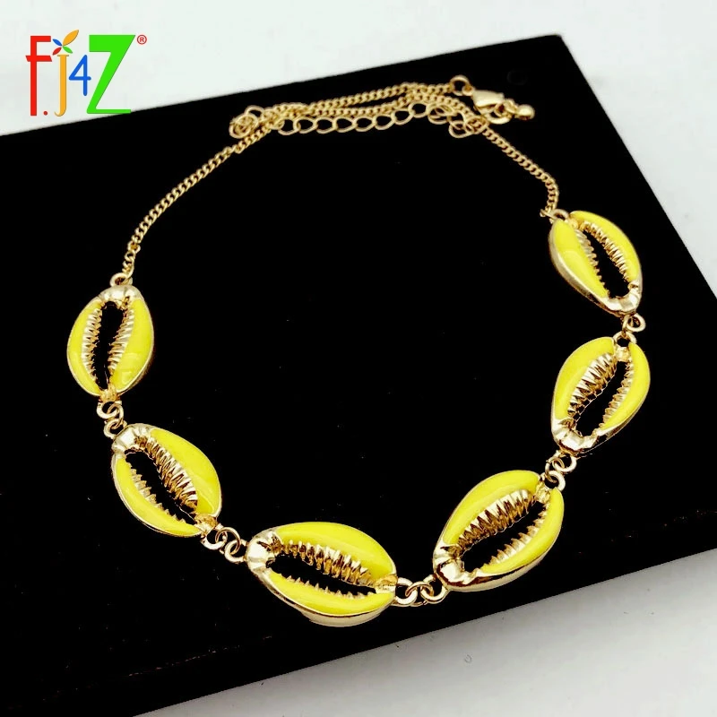 

F.J4Z Hot Sale Puka Natural Gold Cowrie Shell Necklace Women Cowry Seashell Choker Necklace collier femme bohemian jewellry