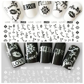 

1 Sheet 3D Black White Love Honey English Letter Pattern Adhesive Nail Art Stickers Decorations DIY Salon Tips F116#