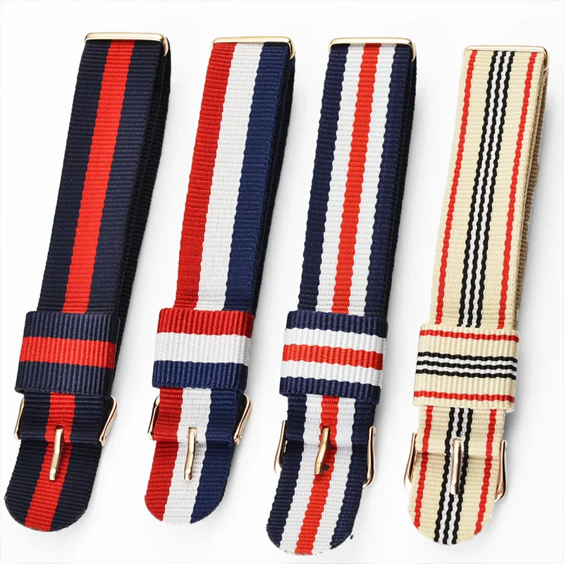 

New Fashion Nylon Watchband Golden Steel Buckle. Hot Selling Detachable Straps For Wristwatch Multi color Bands for reljo