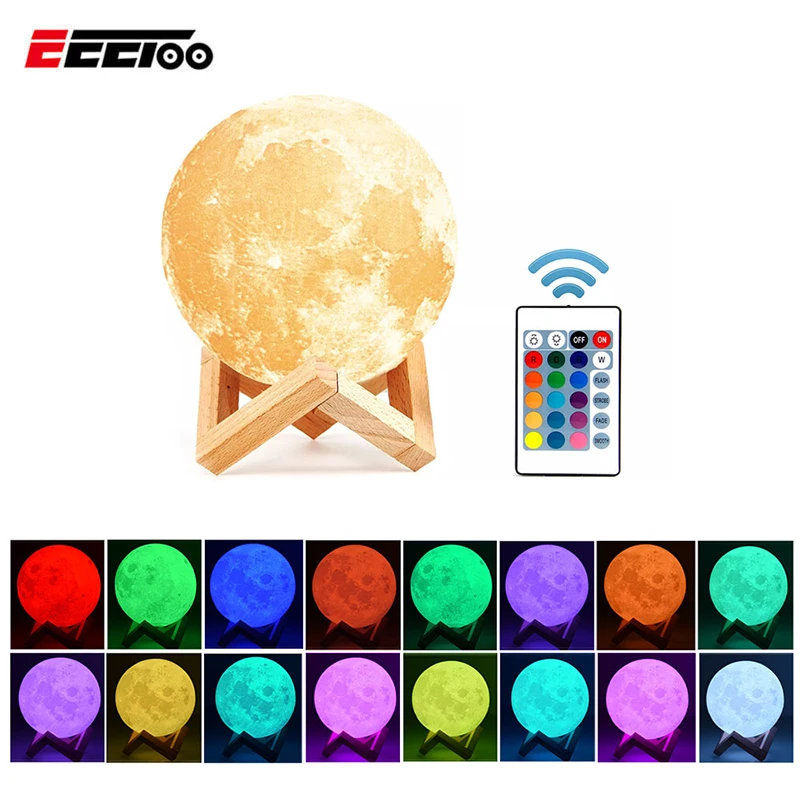 

Rechargeable 3D Print LED Moon Light 16Colors With Remote Controller Touch Switch Bedroom Night Light Home Decor Creative Gift
