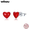 WOSTU-boucles d'oreilles en émail rouge en argent Sterling 100%, jolies boucles d'oreilles pour femmes, bijoux à la mode, cadeau de fête, FME147 ► Photo 2/6