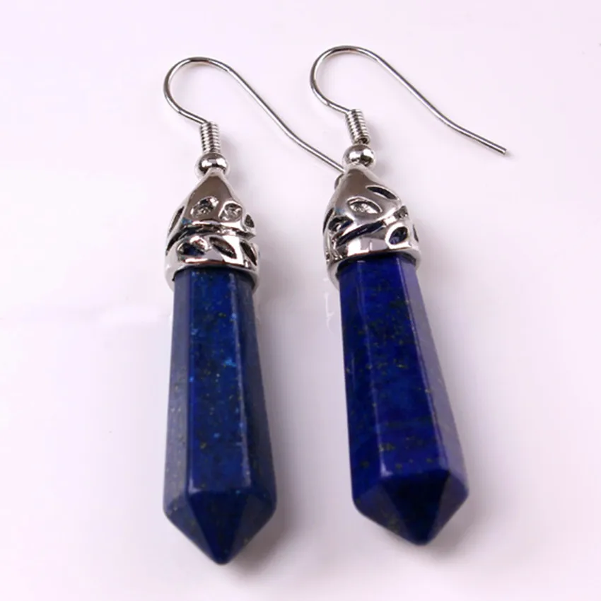 

Trendy-beads Simple Style Silver Plated Hexagon Prism Lapis Lazuli Drop Earrings For Women Party Jewelry
