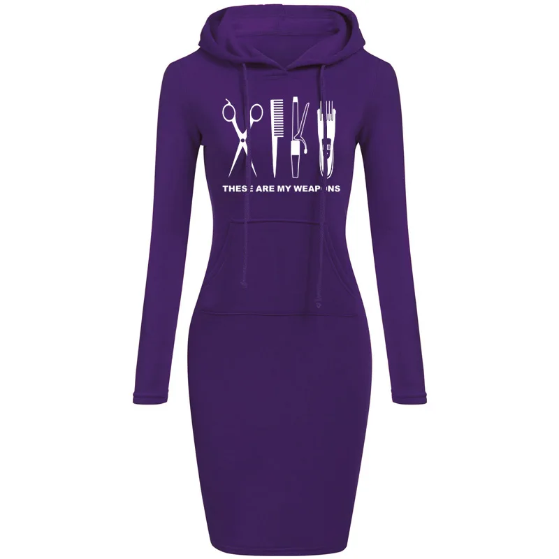 Tanie Fryzjer sukienka kobiety z kapturem z długim rękawem O Neck bawełna fryzjer broń sukienki dziewczyny kobieta nożyczki odzież topy odzież