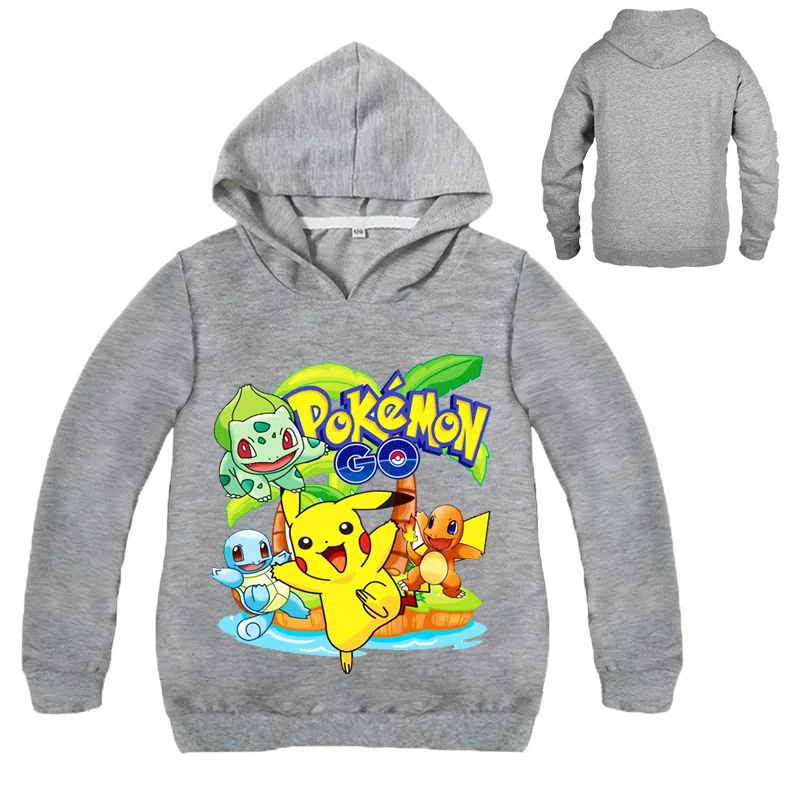  New Pikachu Boys Girls Hoodies Children's Cartoon Pokemon Go Print Sweatshirts Fashion Kids Long Sl