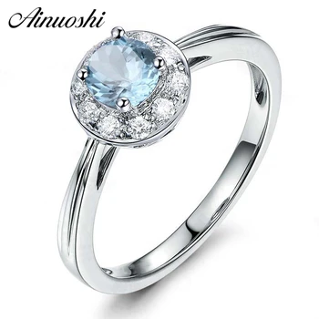 

AINUOSHI 0.8 Carat Round Cut Natural Topaz Ring Genuine 925 Sterling Silver Sky Blue Topaz Ring Trendy Engagement Wedding Ring