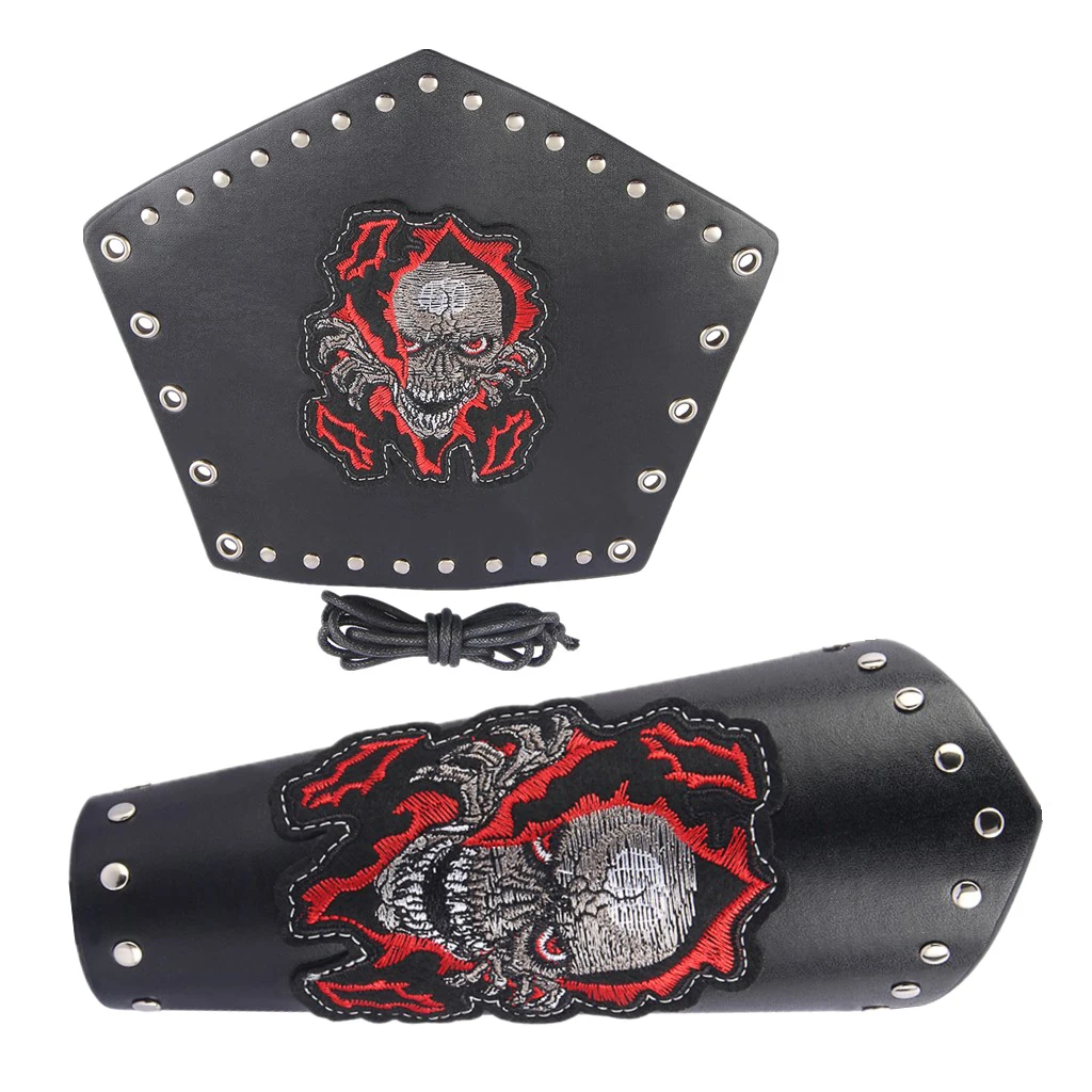 Adults Steampunk Embroidered Winged Skull Bandage Leather Wide Bracer Gauntlet Biker Cosplay Bracelet