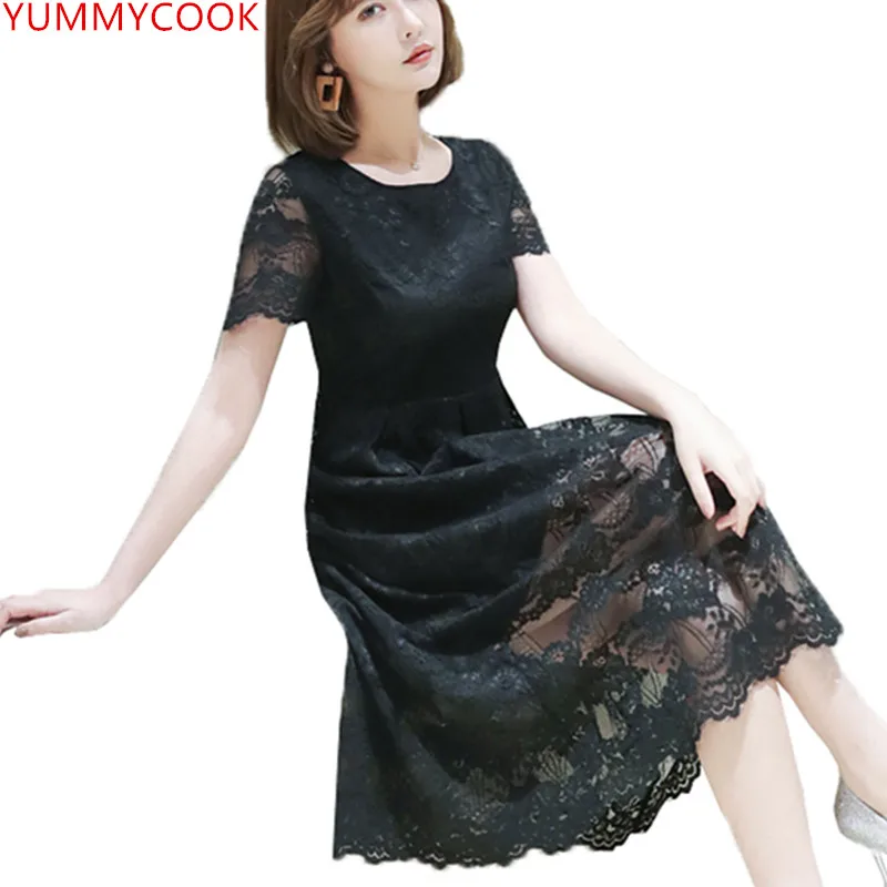 YUMMYCOOK 2019 модные пикантные летние кружевное платье женские большие размеры Тонкий