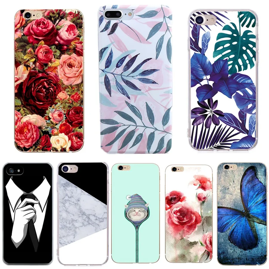 

Flower Soft Phone Case For iPhone 6 6s Cases Rose Fundas Silicon Marble Cases For iPhone 7 5s 5 8 8 Plus Cute Floral Cover