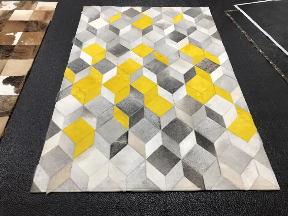 

3D Colorful Patchwork Cowhide Rug With Art