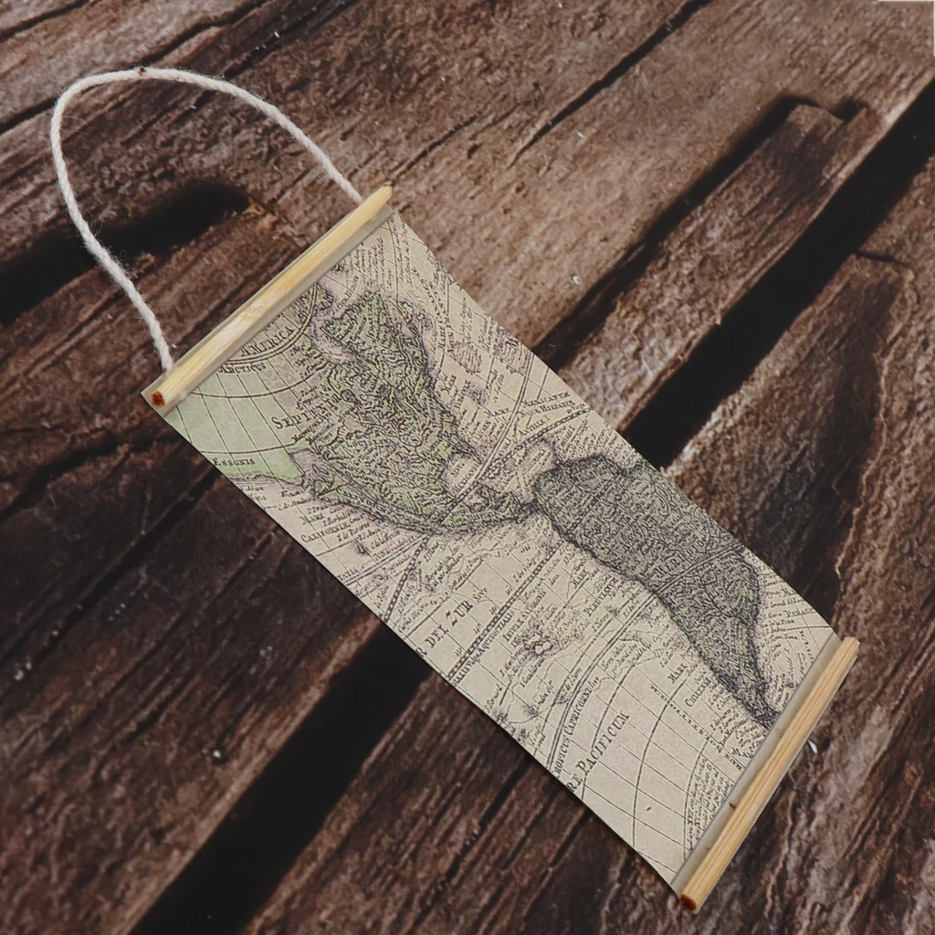 Miniature Vintage Mini Map of the Americas for 1/6 1/12 Scale Dollhouse Room Wall Ornament Dollhouse Accessories