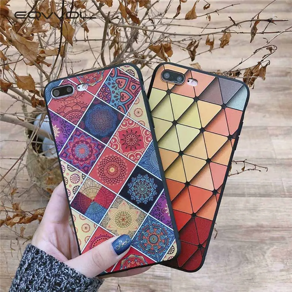 Eqvvol Mandala Flower Vintage Phone Case For Apple iPhone X 8 7 6 6S Plus Cases Fashion Rhombic Patterned Soft TPU Back Cover