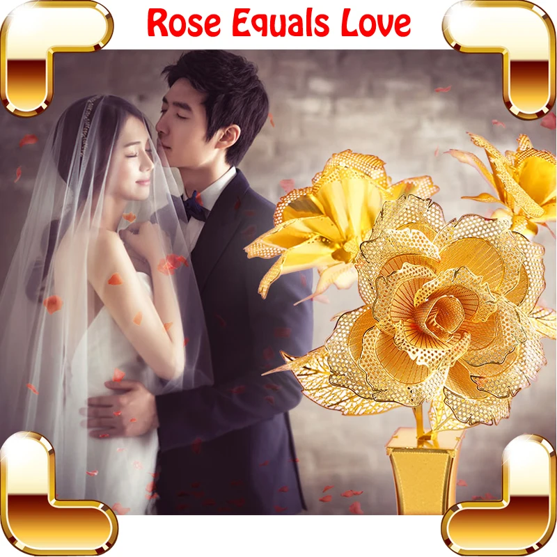 

Valentine's Day Gift Golden Rose 3D Metal Model DIY Romantic Decoration Toys For Men Women Elegant Design Souvenir Present