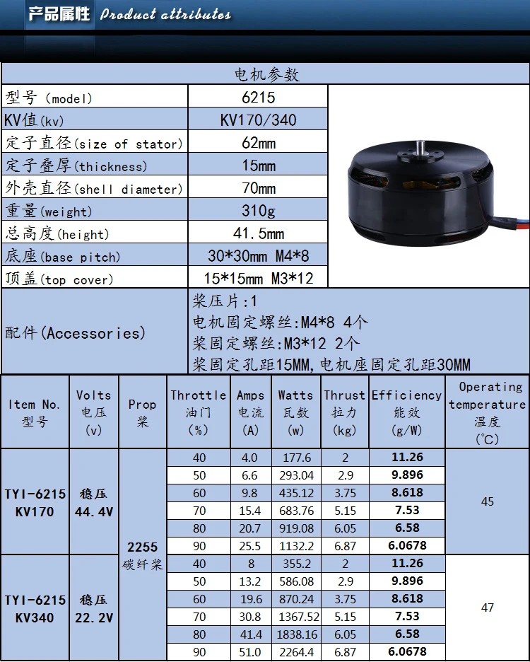 Chu Chau ультра-постоянный источник силы 6215 170kv/340kv бесщеточный двигатель защиты растений БПЛА многоосевой дисковый двигатель