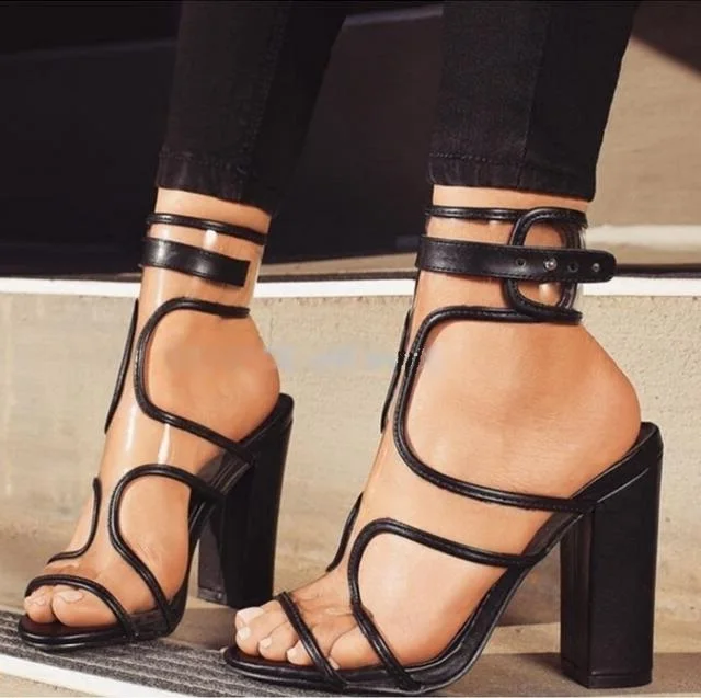 

Newest Women Square Heels Sandals Clear PVC Buckle Strap Sandals Cross Strap Buckle Chunky Heels Summer Dress Shoes Real Photo