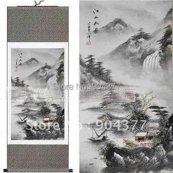 

1 piece Free shipping Chinese Scrolls Decorative Art Traditional Winter Landscape Painting On Silk size L 40 x W 12 inch