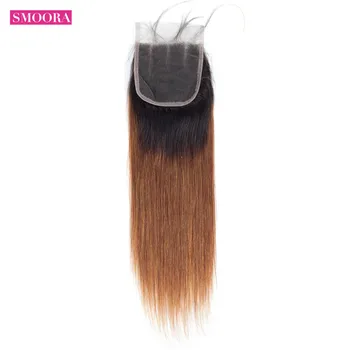 

Blonde Ombre Closure Brazilian Straight Human Hair Extensions Dark Roots Middle Part 4*4 Closure with Baby Hair Smoora Non Remy