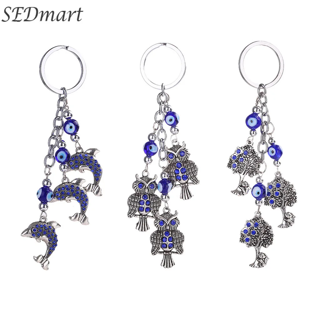 

SEDmart Tree of Life Butterfly Multilayer Metal Turkey Blue Eye Keychain for Women Men Fashion Car Accessories Gift Dropship Hot