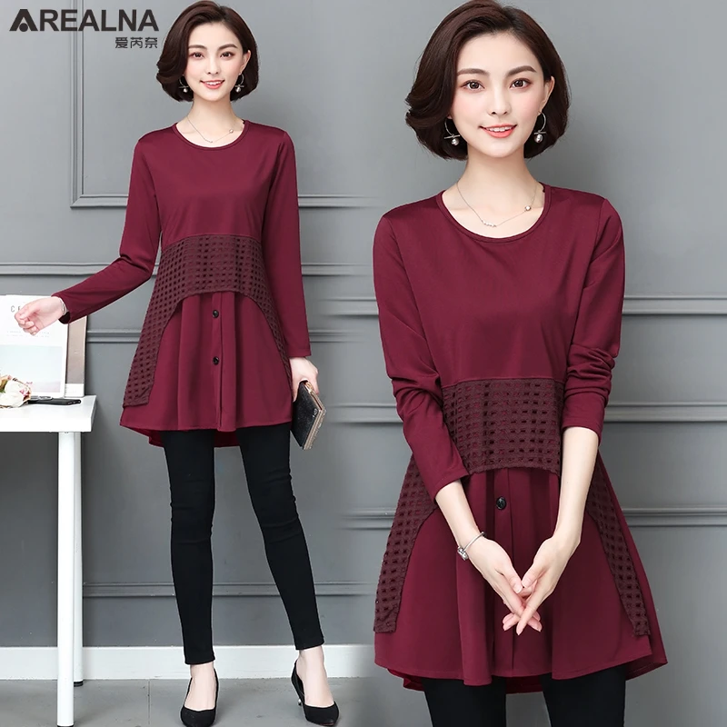  Autumn Kimono Stitching Lace Womens Tops and Blouses Ladies Elegant Office Blouses Plus Size 5XL Lo