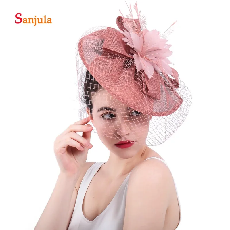 Европа Стиль розовое Для женщин Hat с лица Фата ты перья Fascinators украшение для волос pamelas boda сомбреро H49