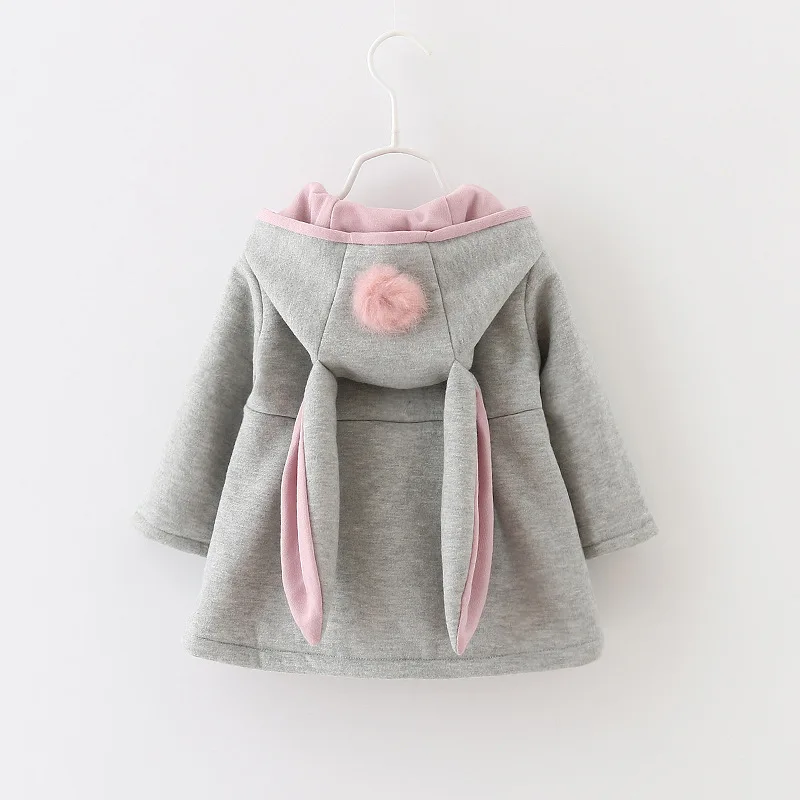 Cute Rabbit Ear Hooded Girls Coat New Spring Top Autumn Winter Warm Kids Jacket Outerwear Children Clothing Baby Tops Girl Coats