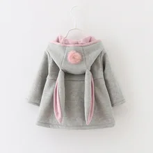 Cute Rabbit Ear Hooded Girls Coat New Spring Top Autumn Winter Warm Kids Jacket Outerwear Children Clothing Baby Tops Girl Coats