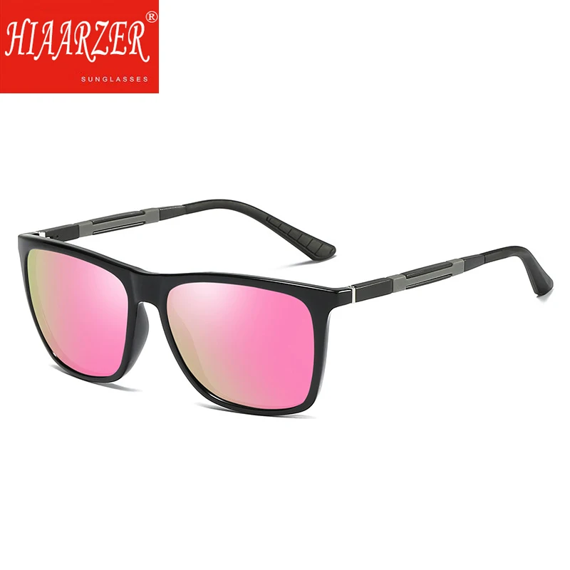 Роскошные поляризованные мужские классические солнцезащитные очки Для женщин квадратный розовое зеркало солнцезащитные очки алюминия и