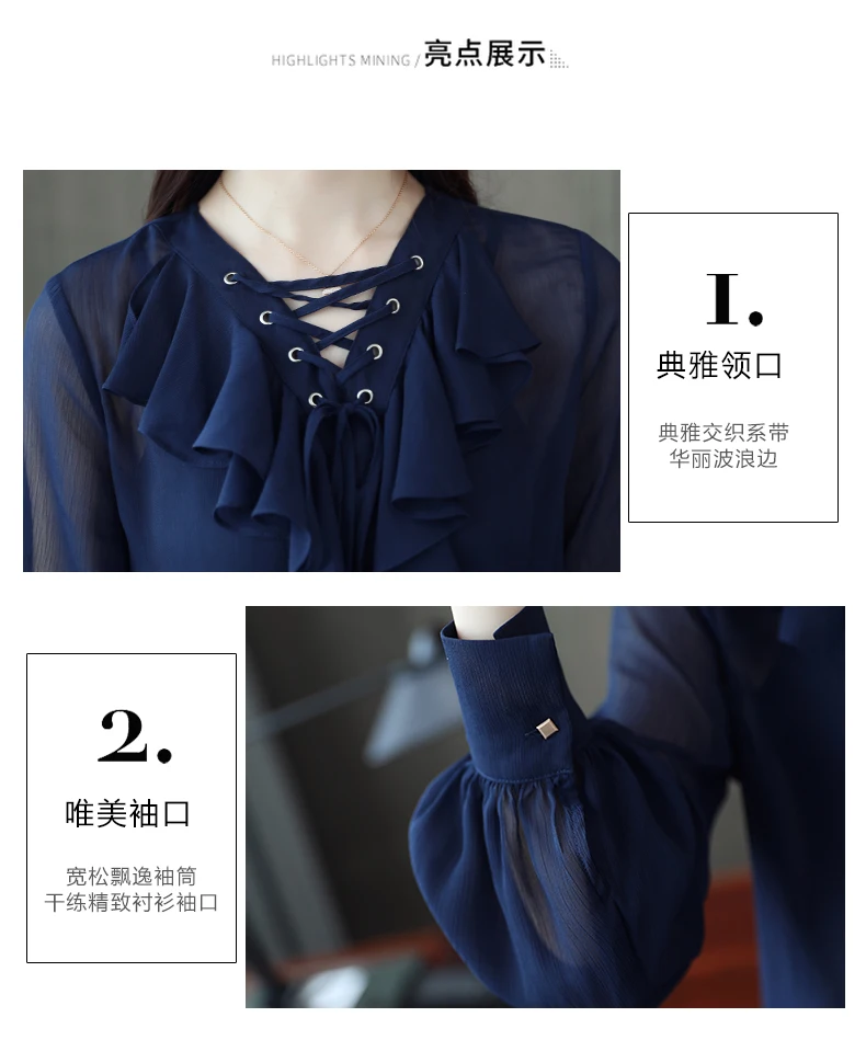 Dingaozlz корейский стиль волна Свободная шифоновая блузка с длинным рукавом оборками галстук-бабочка женские топы сплошной цвет Повседневная Женская рубашка