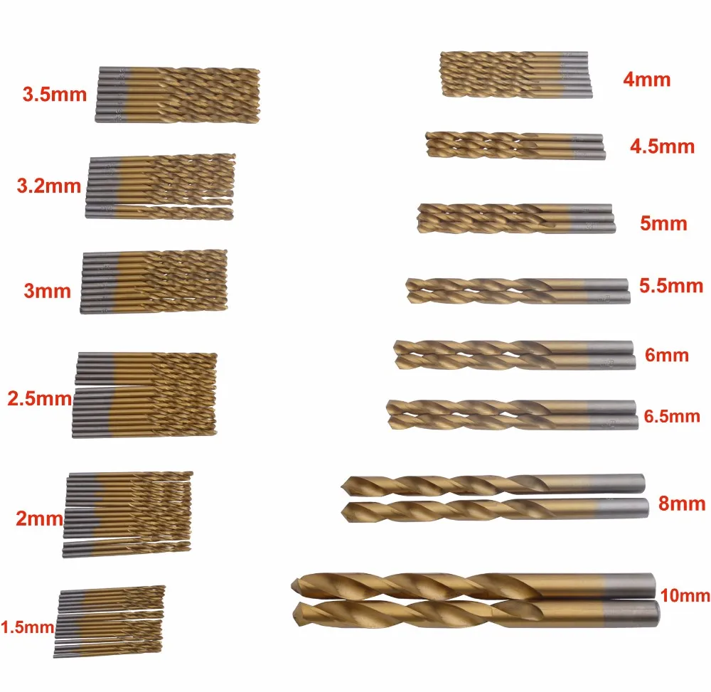 Высокое качество 99 шт./компл. HSS сверла набор 1,5 мм-10 мм Титан покрытием сверла для обработки металлов