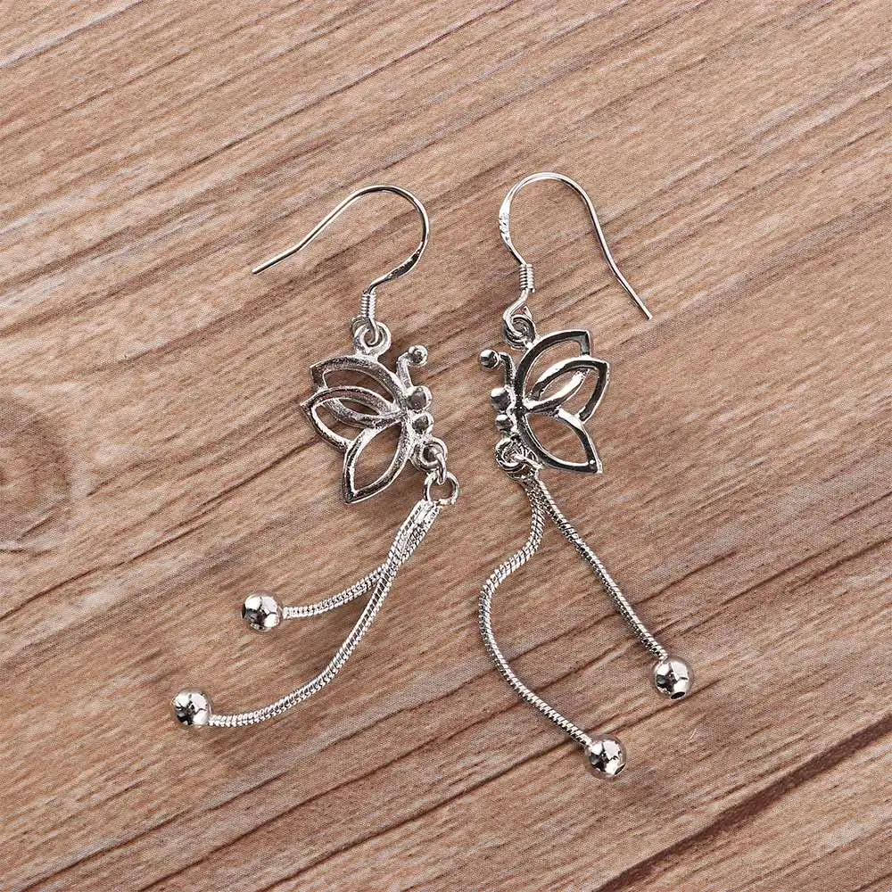 

1Pair Dangle Earrings Silver Color Butterfly Ear Wire Earrings Unique Fashion Jewelry for Ladies Statement Jewelry Gift