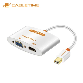 

CABLETIME High quality Mini Displayport 1.2 Thunderbolt to VGA HDMI Adapter 2in1 Adapter Converter Cable For Macbook C070