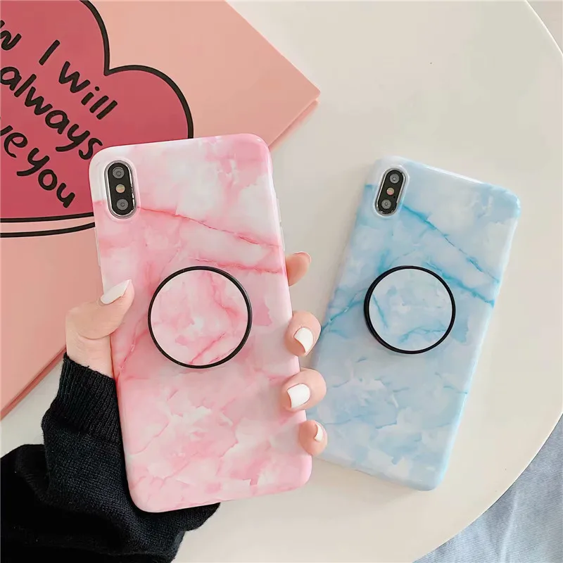

2019 Marble Folding Holder Case For iPhone X XS Max Case Silicone TPU Matte Case For iPhone XR 6 6S 7 8 Plus Phone Cover Case