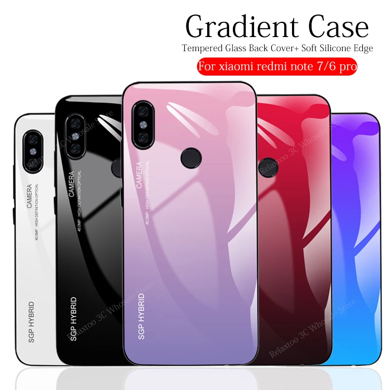 

Gradient Phone Case For Xiaomi redmi note 7 Tempered Glass Soft Edge Cover Case Redmi note 6 pro xiomi xaomi note6 6pro A6 Coque