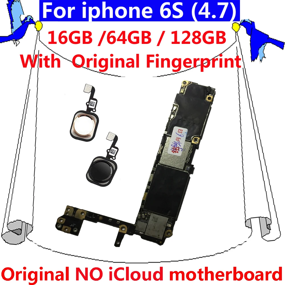 Оригинальная материнская плата с/без touch ID для iphone 6S 16 Гб 64 128 ГБ чистая iCloud