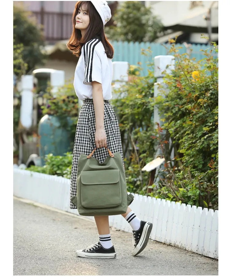 MJ Cotton Backpack Women Versatile School Bag Large Casual Travel Bag for Teenage Girls (7)