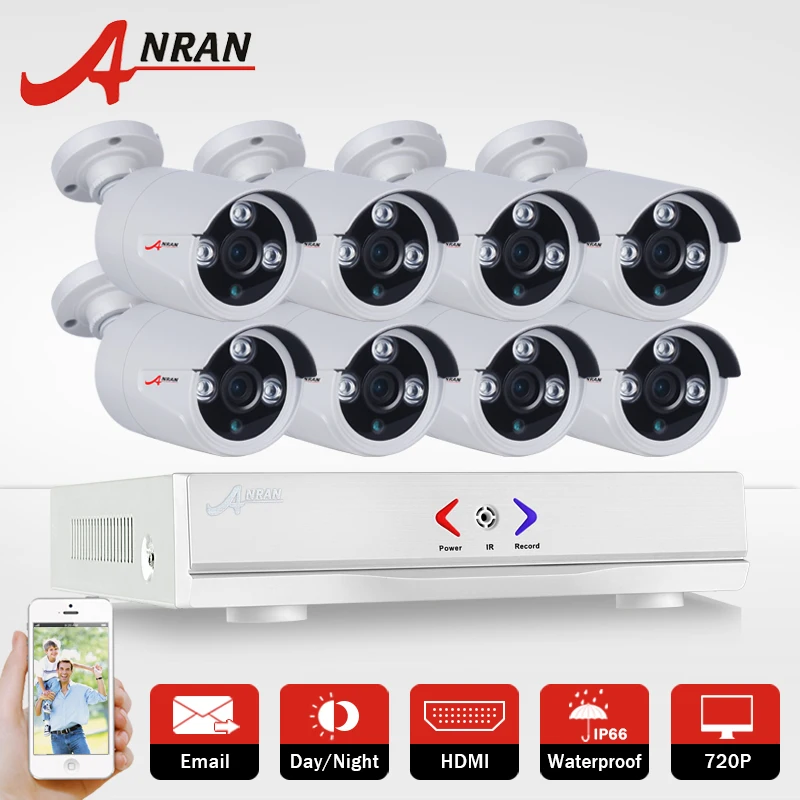 ANRAN 8CH CCTV System 1080N AHD DVR HD 720P 1800TVL IR Weatherproof Outdoor Camera Home Security Surveillance System Email Alert