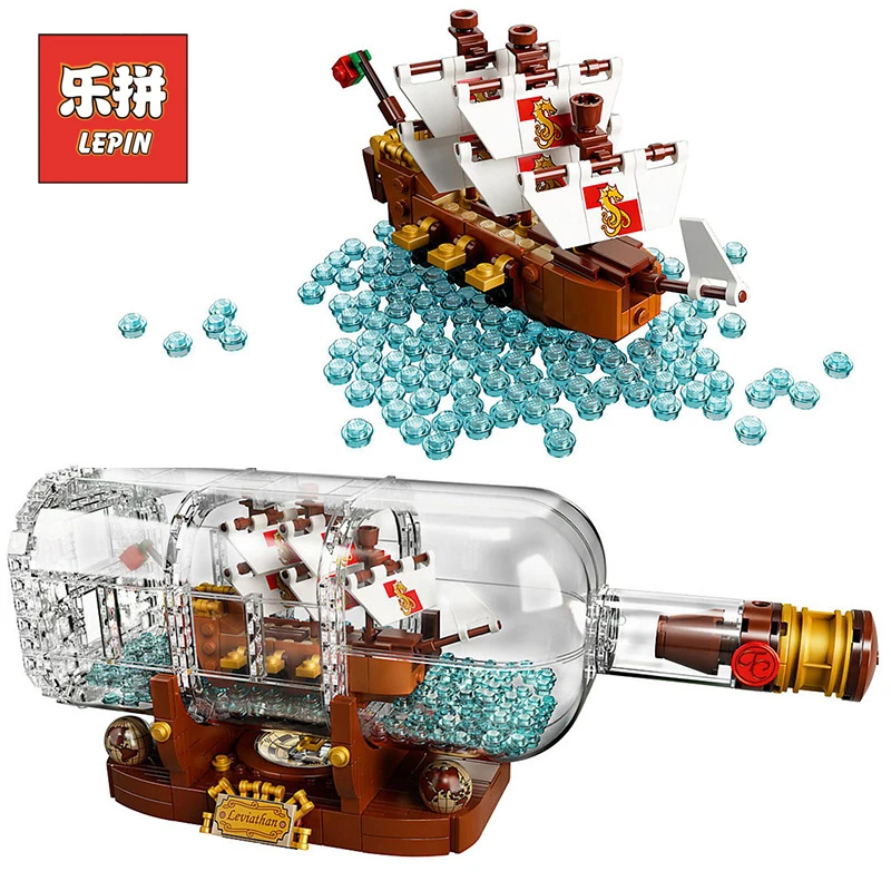 

Lepin 16051 Ideas Ship in a Bottle Set Model Creative Building Blocks Bricks Legoings 21313 Children Educational Collection Toys