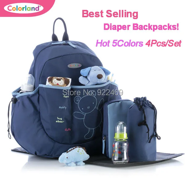 Hot!!5Color 4PC/SET Colorland Cute Bear Baby Diaper Bags,Baby Bag